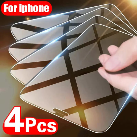 NNBILI 4PCS Tempered Glass for iPhone 11 12 13 14 15 16 Pro XR X XS Max Screen Protector on for iPhone 12 13 Mini 7 8 Plus Glass